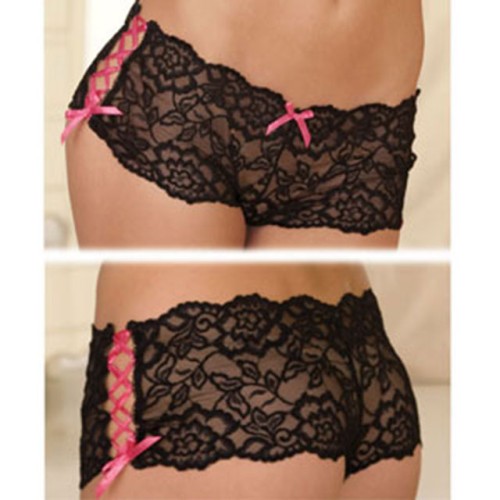 Rene Rofe Crotchless Lace Side Tie Boyleg - Sexy Intimate Wear