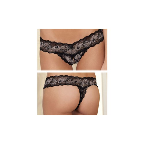 Rene Rofe Crotchless Lace V-Thong for Alluring Comfort