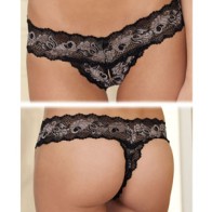 Rene Rofe Crotchless Lace V-Thong for Alluring Comfort