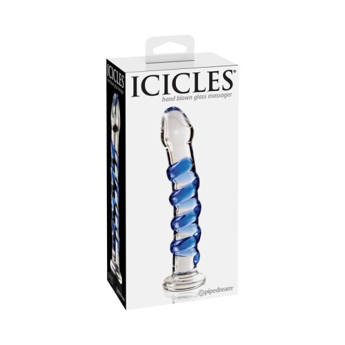 Pipedream Icicles No. 5 Dildo de Vidrio Curvado y Estriado de 7 in. Azul/Transparente