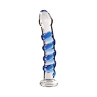 Pipedream Icicles No. 5 Dildo de Vidrio Curvado y Estriado de 7 in. Azul/Transparente