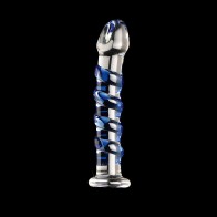 Pipedream Icicles No. 5 Dildo de Vidrio Curvado y Estriado de 7 in. Azul/Transparente