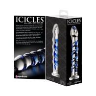 Pipedream Icicles No. 5 Dildo de Vidrio Curvado y Estriado de 7 in. Azul/Transparente