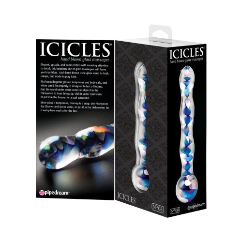 Dildo de Vidrio Ondulado No. 8 Icicles Azul/Transparente 7 in