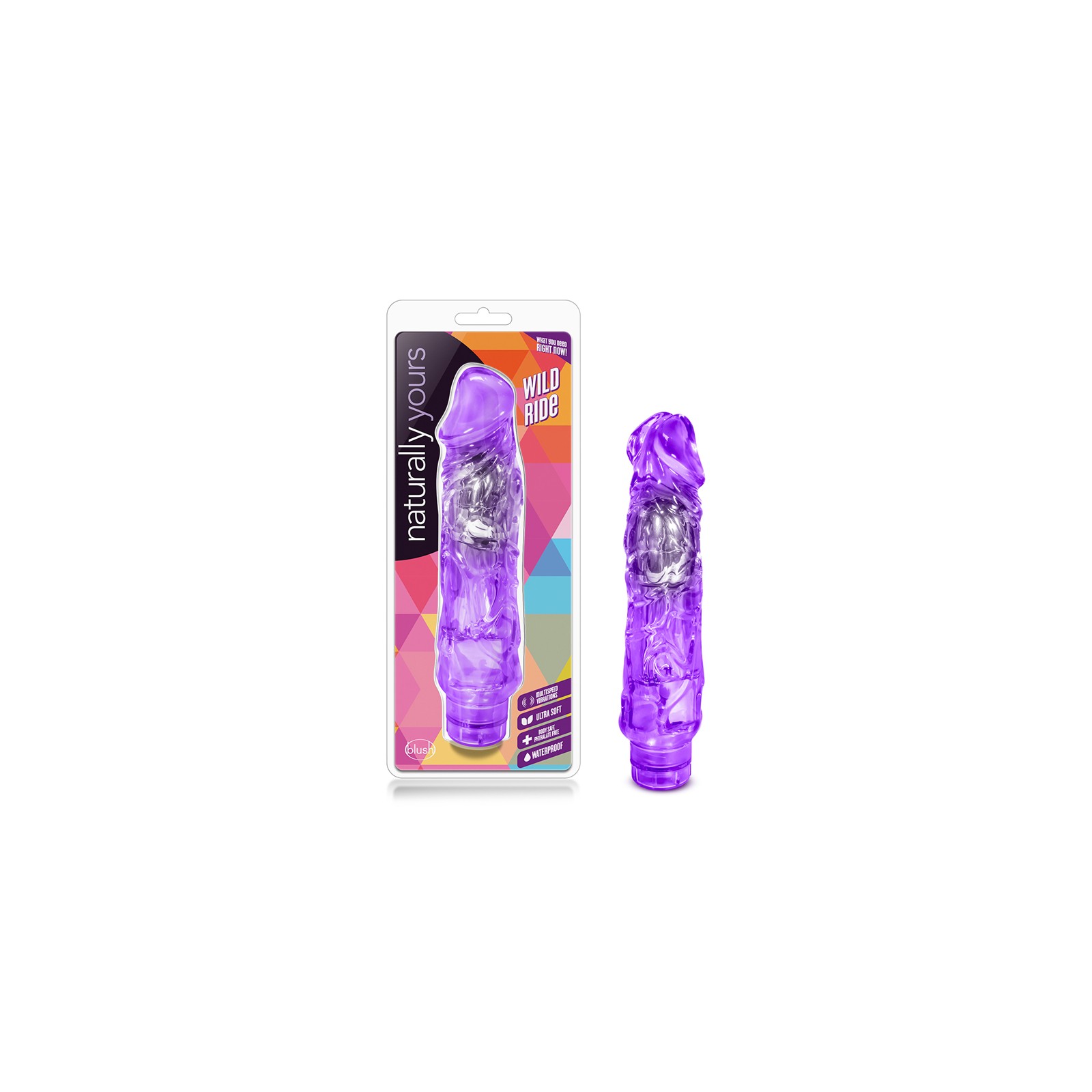 Naturally Yours Wild Ride Dildo Vibrador Realista de 9 in. Púrpura