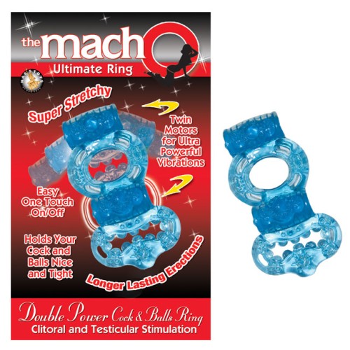 Macho 2X Power Vibrating Cock & Balls Ring in Blue