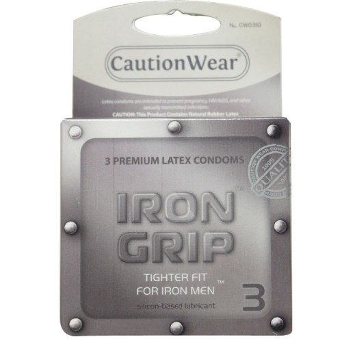 Condoms Caution Wear Iron Grip Paquete para Sensación Mejorada