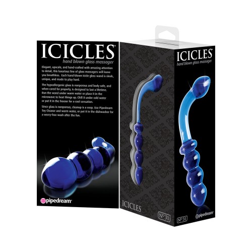 Pipedream Icicles Dildo de Vidrio Curvado y con Perlas Azul