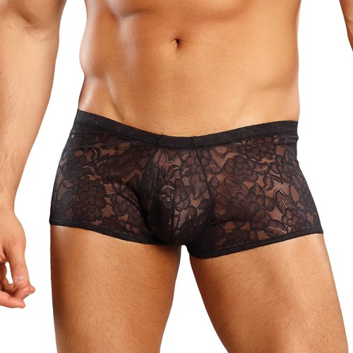 Mini Short de Encaje Elástico para Hombre Negro