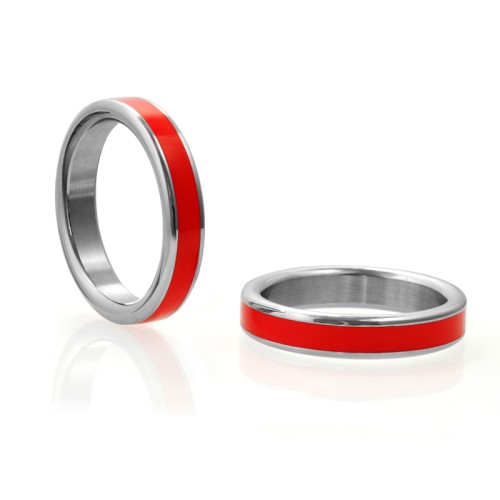 H2H Stainless Steel Cockring with Red Band - Premium Comfort