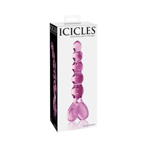 Masajeador de Vidrio Icicles No. 43 - Mango en Forma de Corazón Rosa