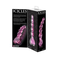 Masajeador de Vidrio Icicles No. 43 - Mango en Forma de Corazón Rosa