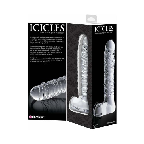 Dildo de Vidrio Icicles No. 63 con Textura Ribeteada para Aumentar el Placer