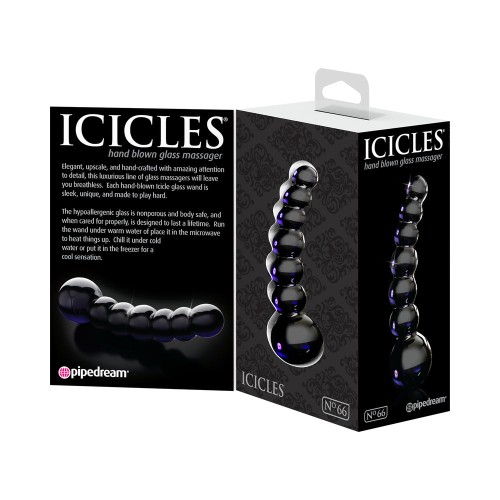 Dildo de Cristal Curvado y Con Puntos Icicles No. 66 Negro