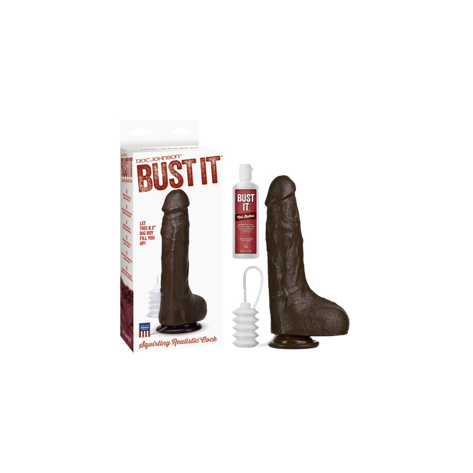 Bust It Squirting Realistic Cock Black - 1oz Nut Butter Included