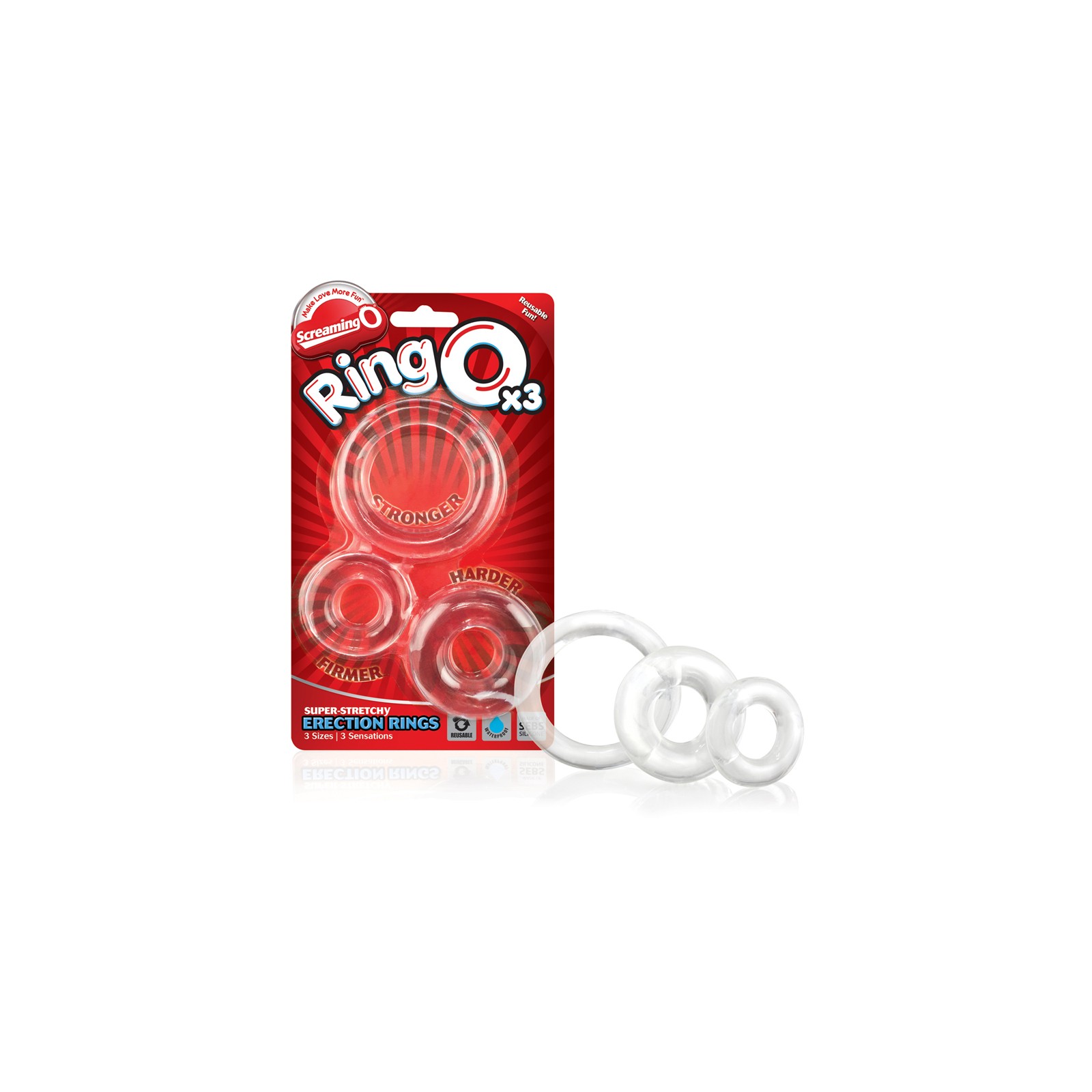 Screaming O RingO Clear Cock Rings Set of 3