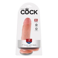 Pipedream King Cock Dildo Realista de 7 in. con Testículos Beige - Realismo Total