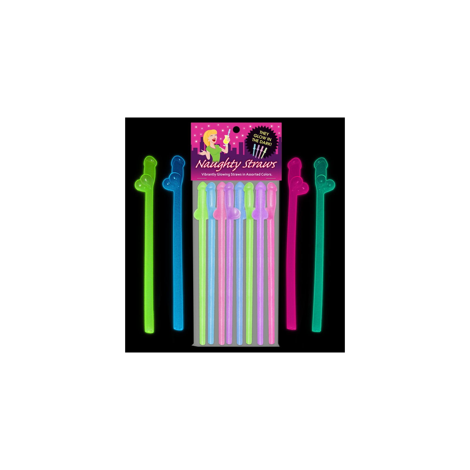 Glow-in-the-Dark Naughty Straws 8-Pack - Fun Drinks