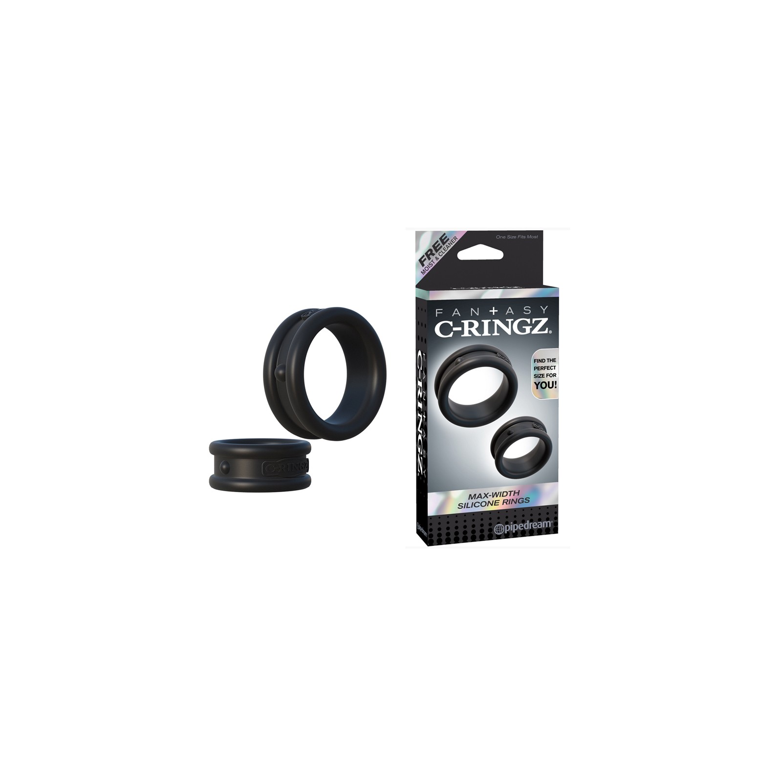 Pipedream Fantasy C-Ringz Max-Width Silicone Rings 2-Piece Set Black