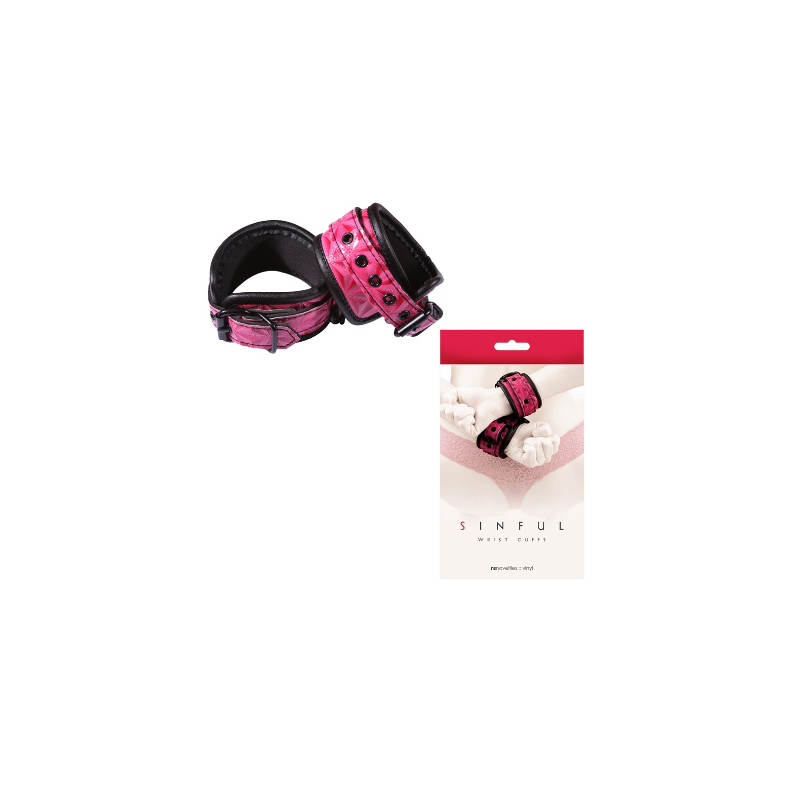 Sinful Vinyl Wrist Cuffs Pink - Premium Restraints