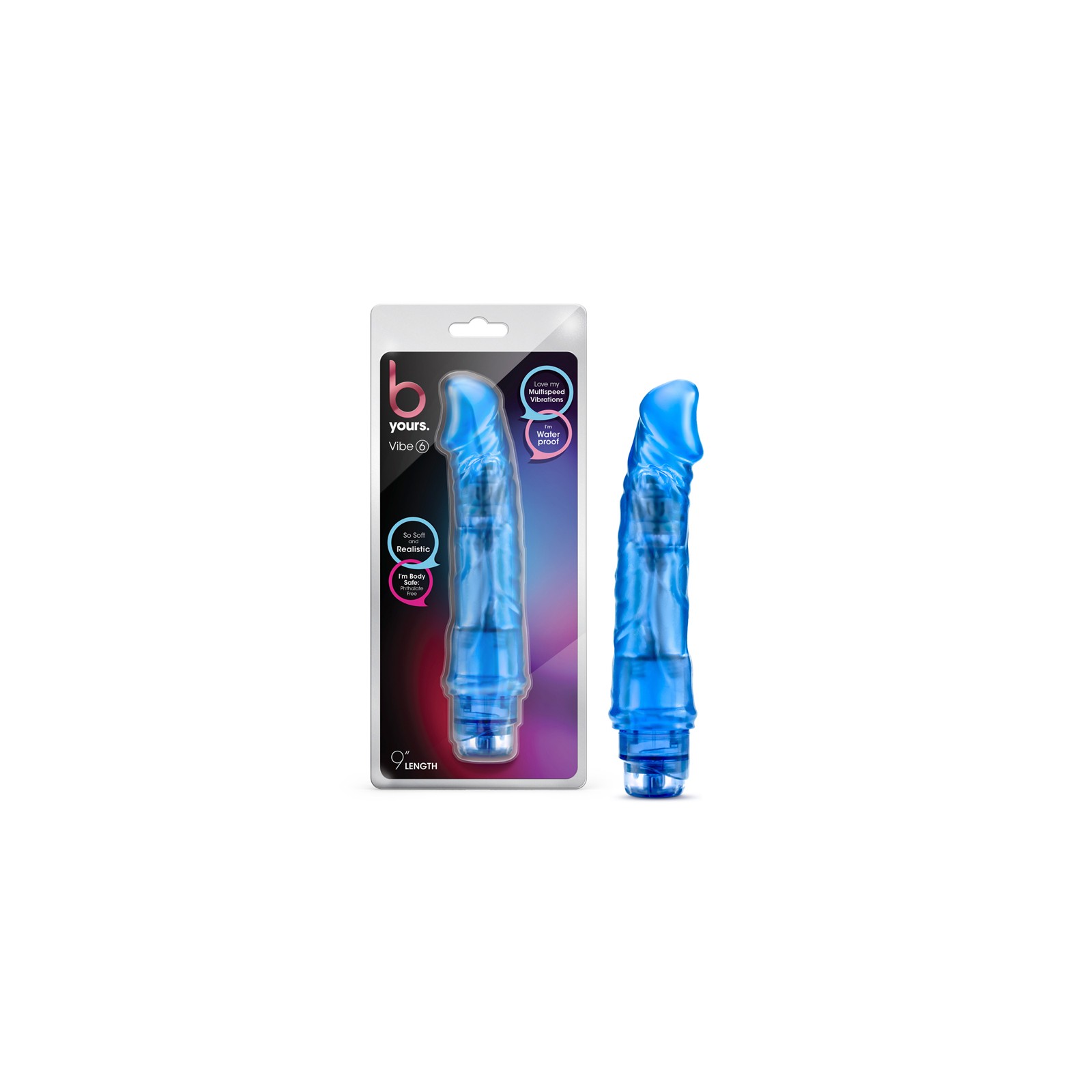 B Yours Vibe 6 Realistic 9.25 in. Vibrating Dildo Blue