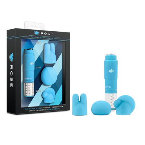 Rose Revitalize Massage Kit Mini Vibrator & Attachments Blue