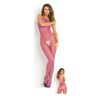 Rene Rofe Crochet Net Bodystocking in Purple One Size