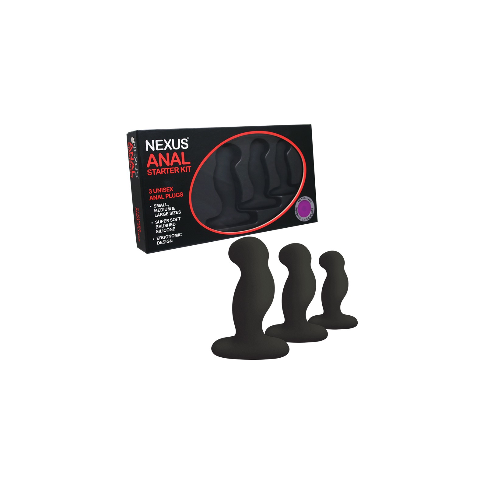 Nexus Anal Starter Kit with 3 Solid Silicone Butt Plugs for Beginners