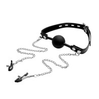 Strict Silicone Ball Gag with Nipple Clamps - Ultimate Control