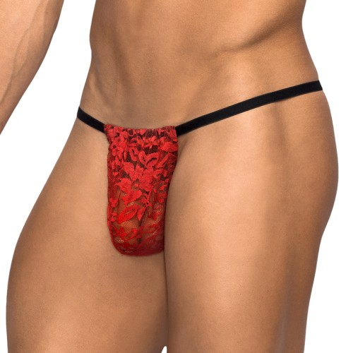 Male Power Stretch Lace Posing Strap Red