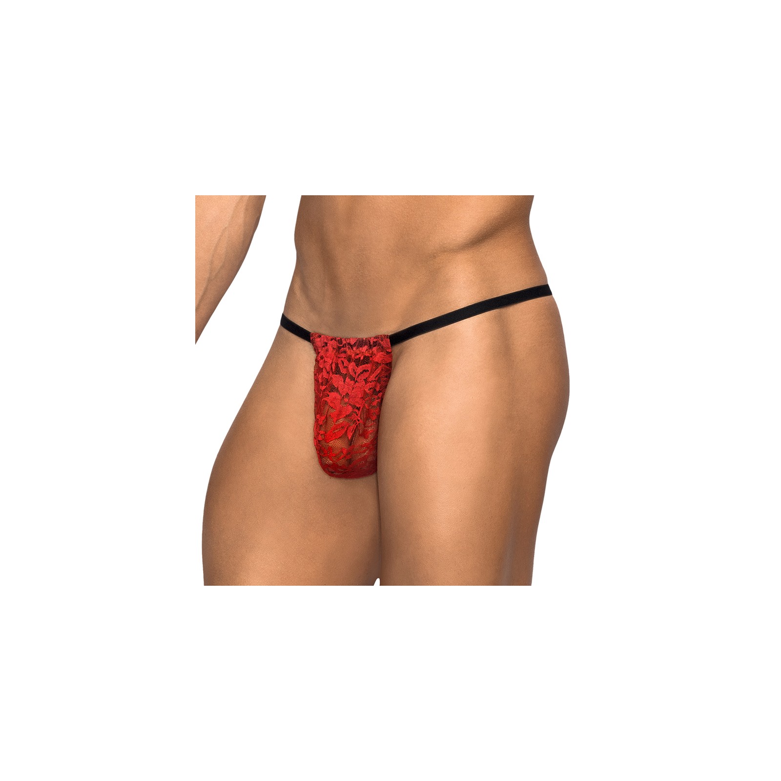 Male Power Stretch Lace Posing Strap Red