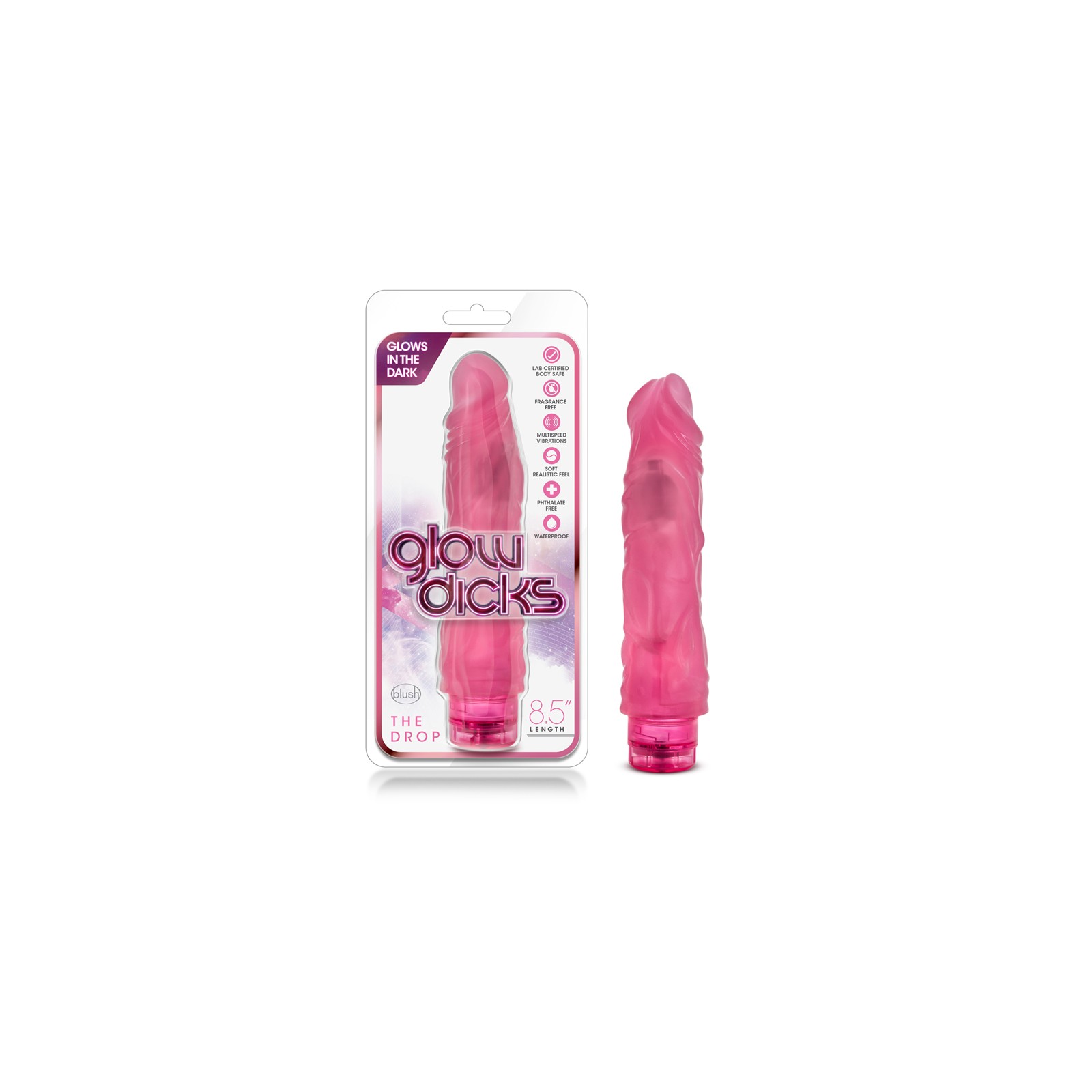 Dildo Realista Vibrante Glow Dicks The Drop 8.5 in. Rosa