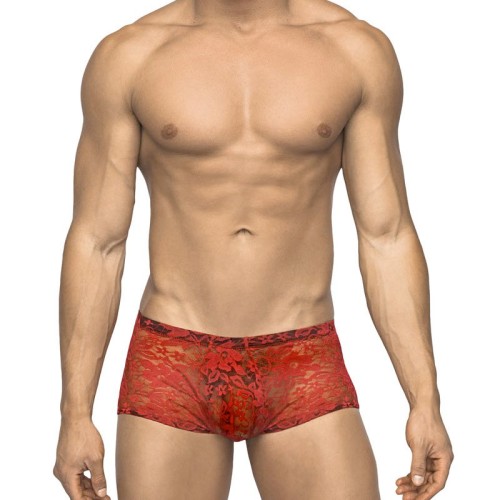 Male Power Stretch Lace Mini Short for Sensual Appeal