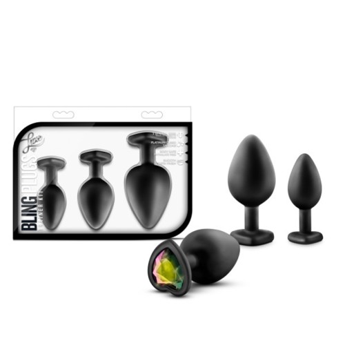 Kit de Entrenamiento con 3 Plug Bling Luxe con Base de Gemas Arcoíris Negro