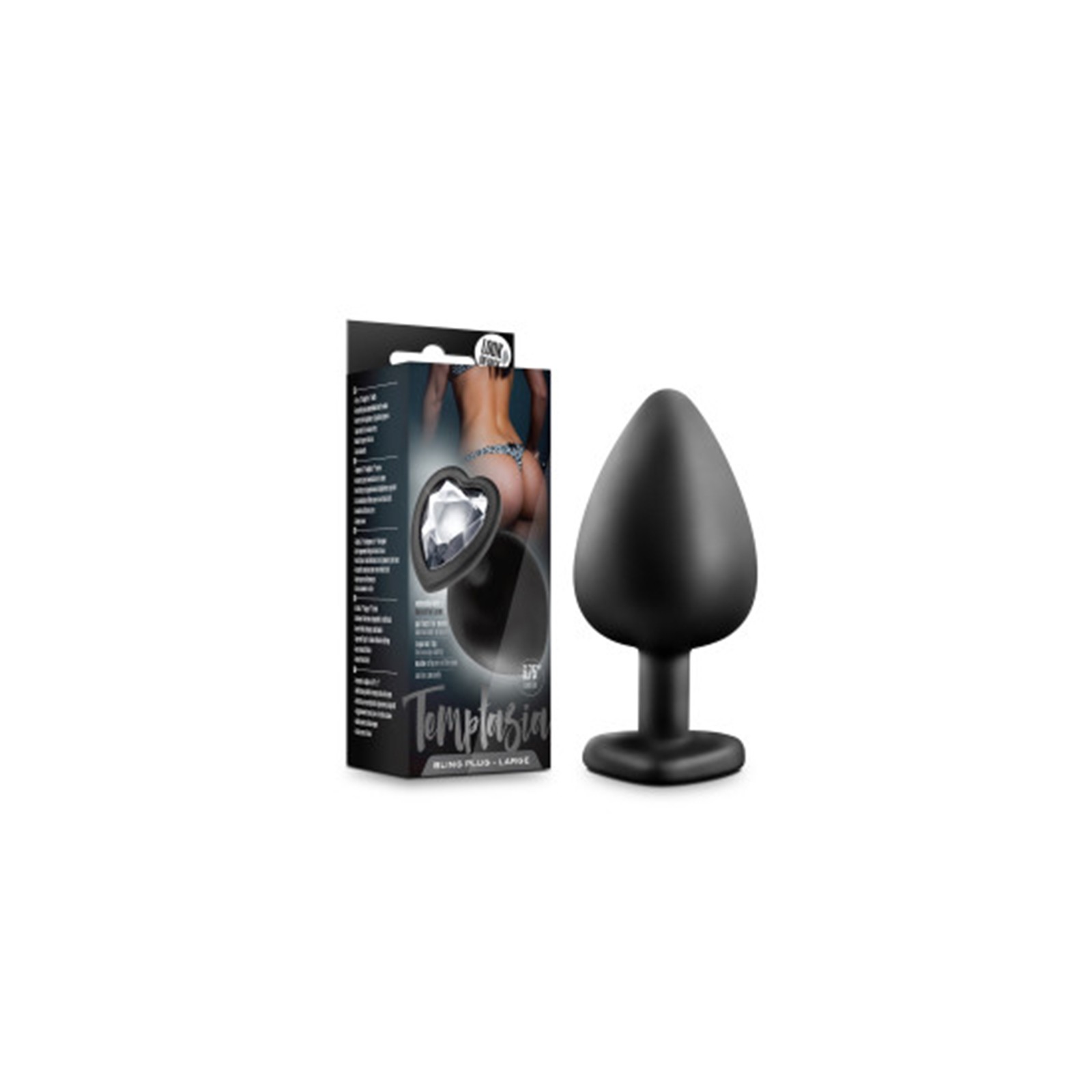 Temptasia Bling Large Anal Plug with Heart Gem Base in Black