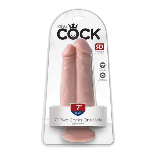 Pipedream King Cock 7 in. Dual Dildo with Suction Cup Beige - Double Pleasure