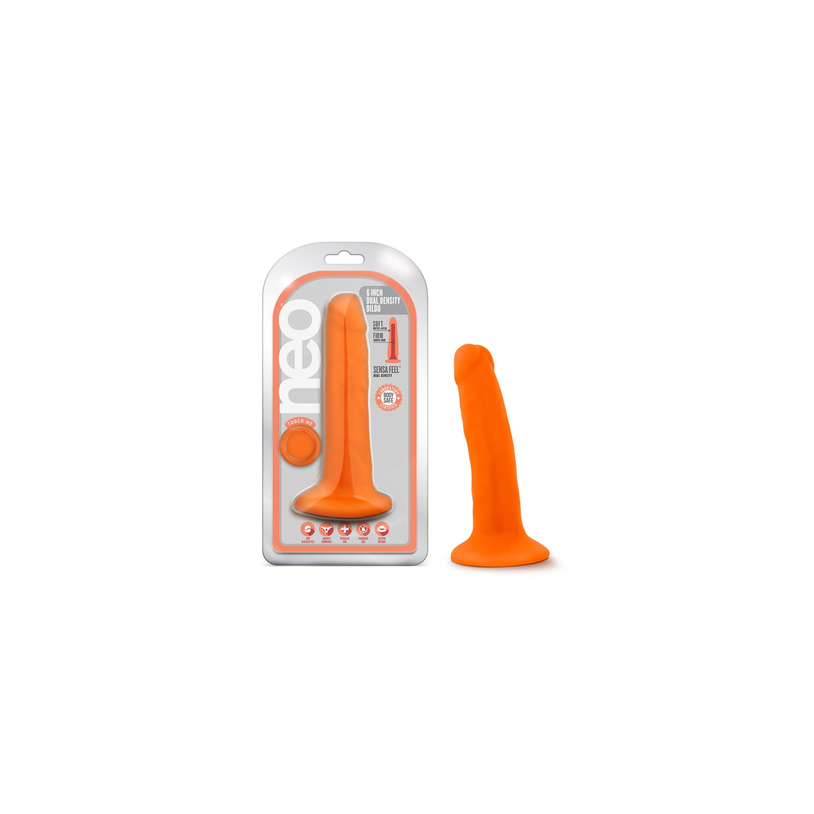 Dildo Doble Densidad Neo de 6 in. Naranja Neón