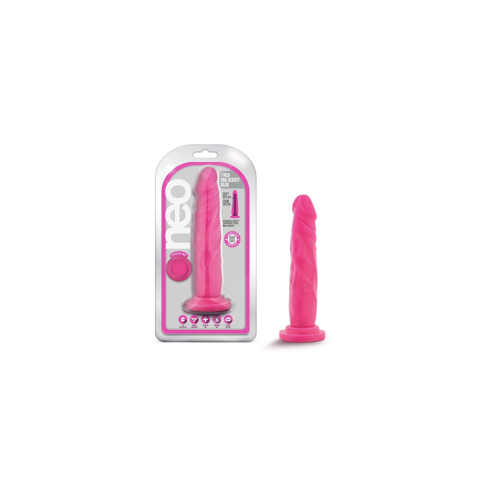 Dildo de Doble Densidad Neo de 7.5 in. en Rosa Neón