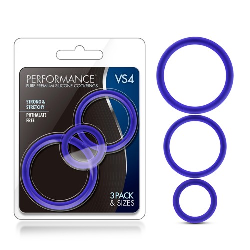 Performance VS4 Pure Premium Silicone Cockrings 3-Pack Indigo