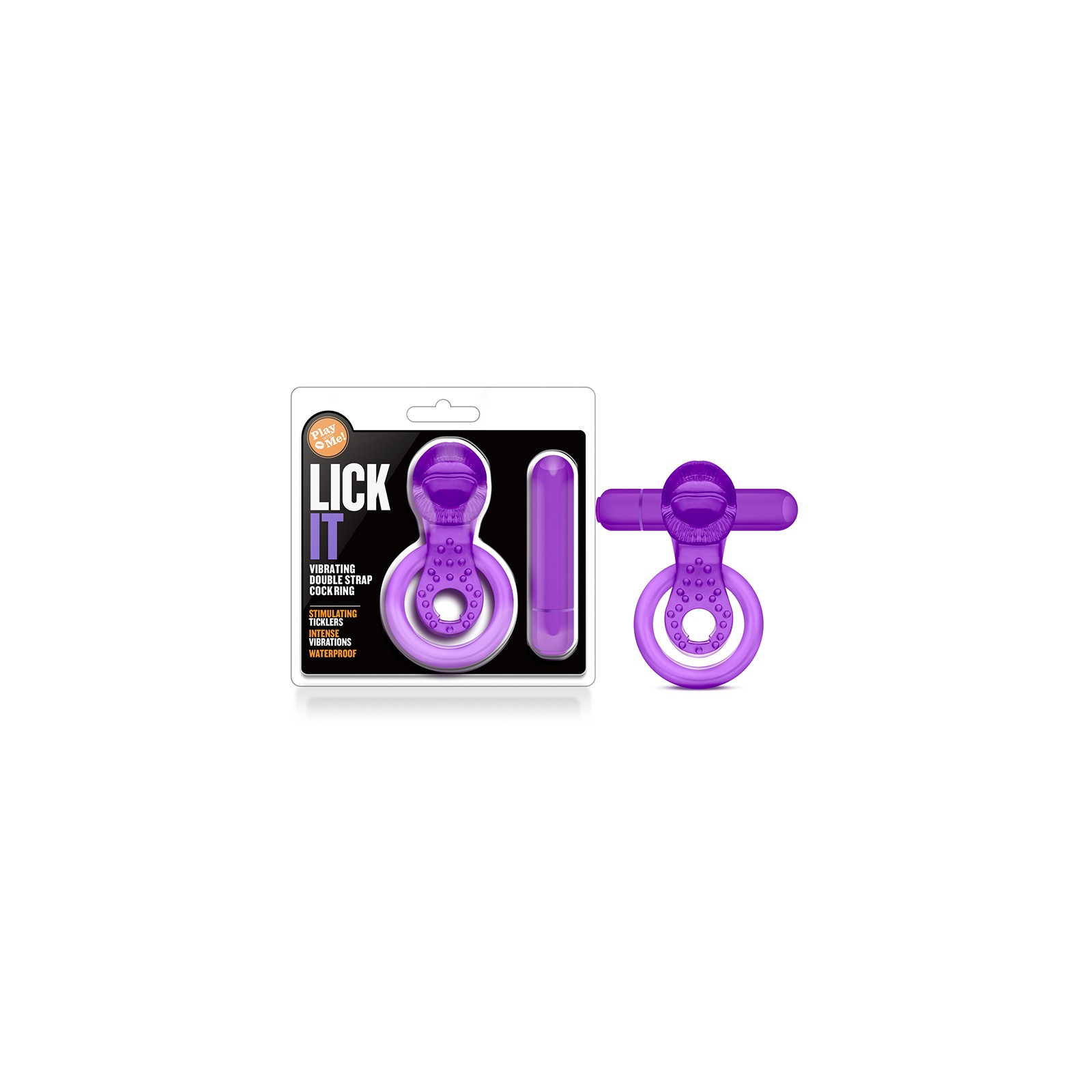 Play with Me Lick It Vibrating Double Strap Cockring Purple