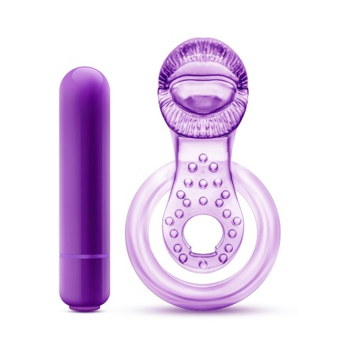 Play with Me Lick It Vibrating Double Strap Cockring Purple