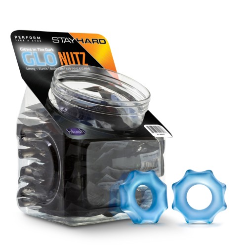 Stay Hard Glo Nutz Cockring 40-Piece Display Fishbowl Blue