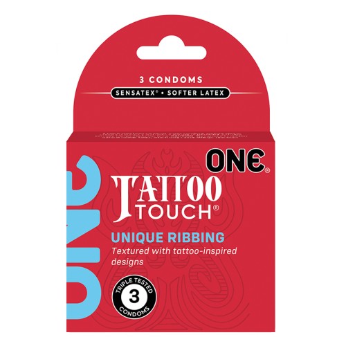 ONE Tattoo Touch Condom 3-Pack - Ribbed Design