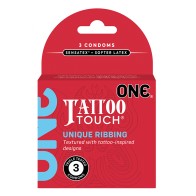 ONE Tattoo Touch Condom 3-Pack - Ribbed Design