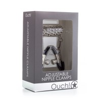 Ouch Adjustable Metal Nipple Clamps with Chain Silver