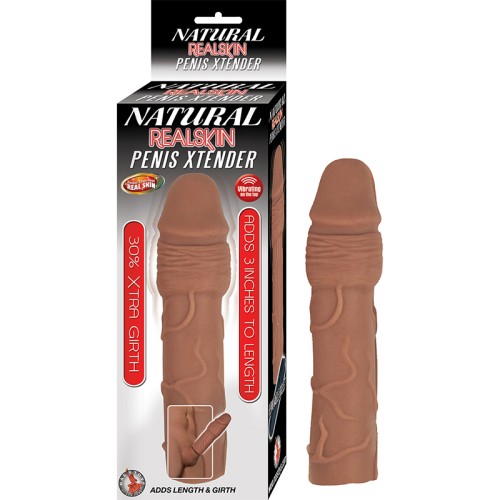 Extensor de Pene Natural Realskin con Bullet Removible Impermeable Marrón