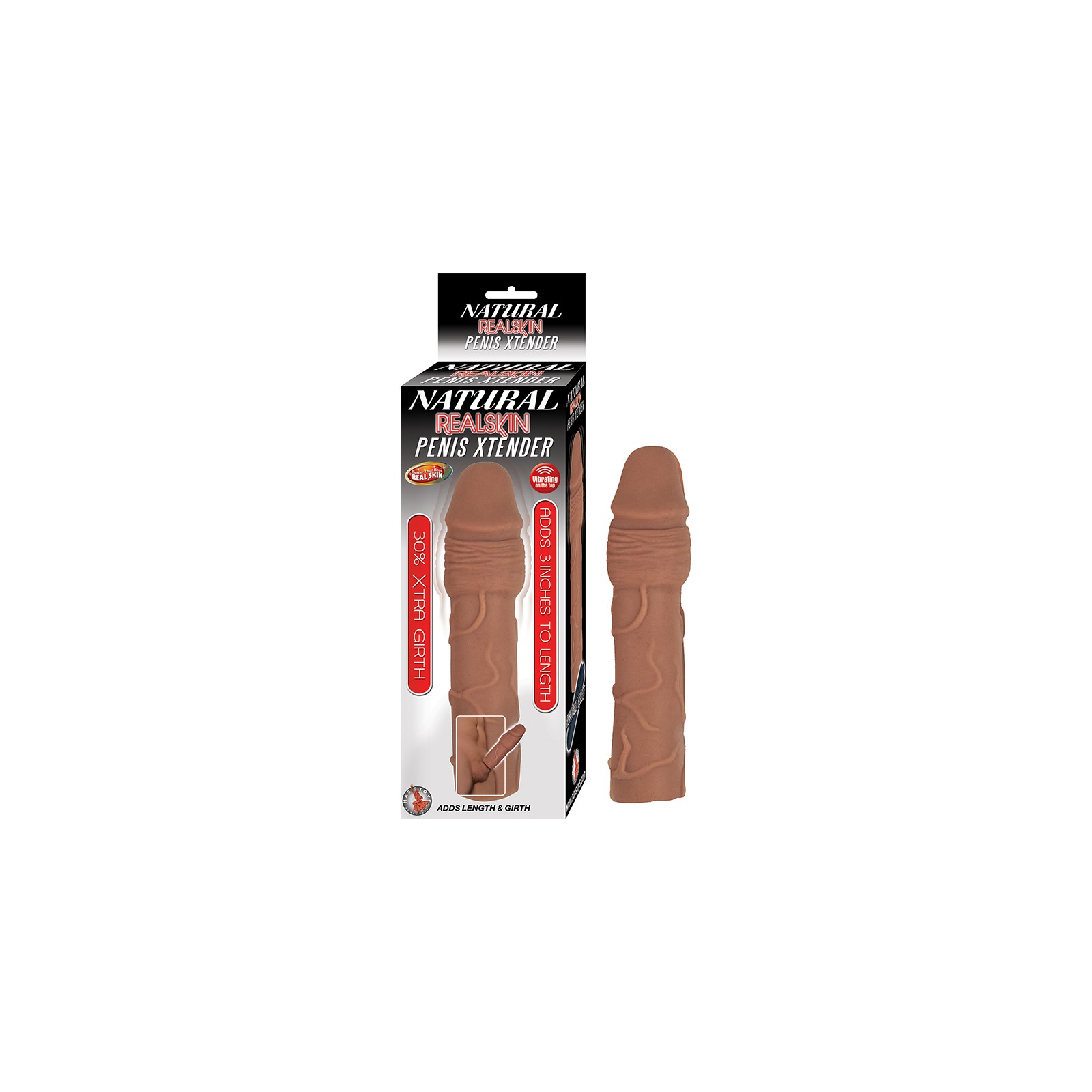 Extensor de Pene Natural Realskin con Bullet Removible Impermeable Marrón