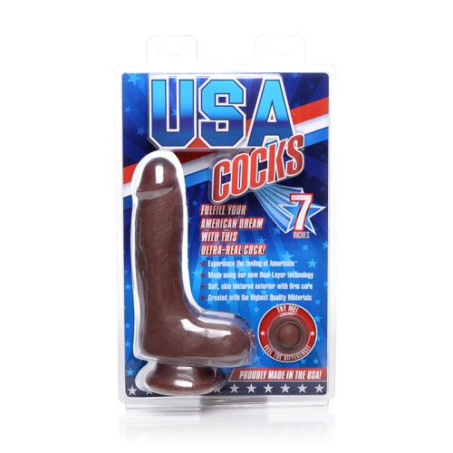 USA COCKS Dildo Dual Density Ameriskin 7in Oscuro