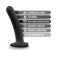 Dildo Curvado Temptasia Twist de 5.5 in. con Ventosa en Forma de Corazón Negra