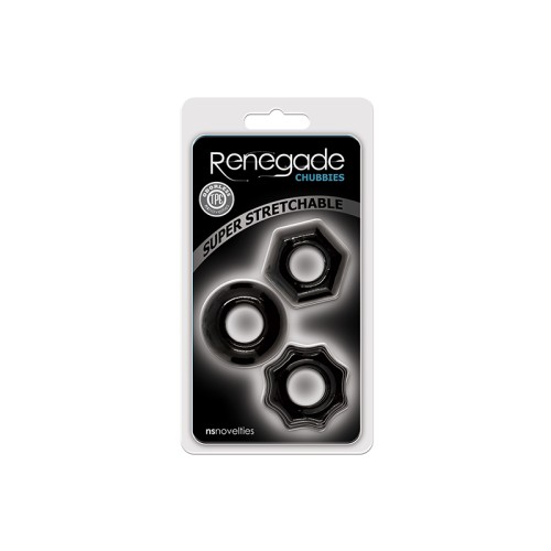 Renegade Chubbies Cock Rings 3-Pack Black - Enhance Pleasure